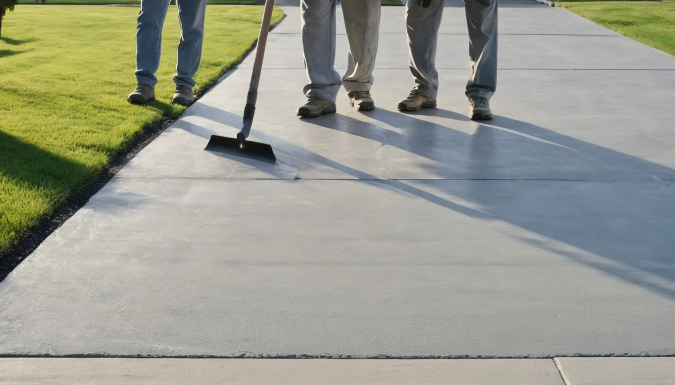 A freshly finished concrete driveway beside a tidy home in Kinnelon